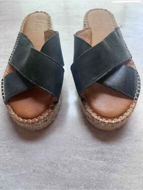 ALOHAS Black Leather Slide Espadrille Sandals